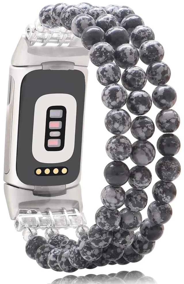 Main image of Compatible with Fitbit Charge 6/5 Natural Gemstone Beaded Handmade Adjustable Bracelet Replacement Band for Women