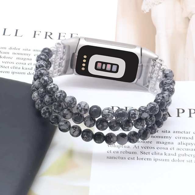 Alt view image 2 of 6 - Compatible with Fitbit Charge 6/5 Natural Gemstone Beaded Handmade Adjustable Bracelet Replacement Band for Women