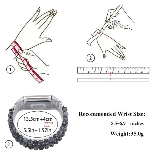 Alt view image 3 of 6 - Compatible with Fitbit Charge 6/5 Natural Gemstone Beaded Handmade Adjustable Bracelet Replacement Band for Women