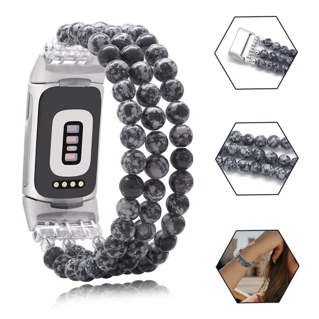 Alt view image 4 of 6 - Compatible with Fitbit Charge 6/5 Natural Gemstone Beaded Handmade Adjustable Bracelet Replacement Band for Women