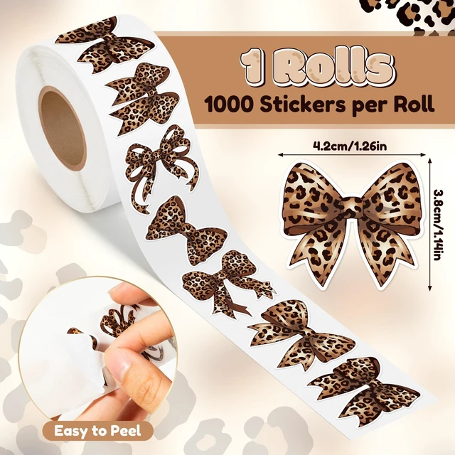 Alt view image 2 of 6 - Trendy Cheetah Bow Stickers - 1000Pcs Y2K Leopard Decals for Girls Cheetah Print Brown Bowknot Waterproof Roll Decals, Birthday Party Gifts, Home Decor Laptop Guitar Luggage Crafts, 6 Styles
