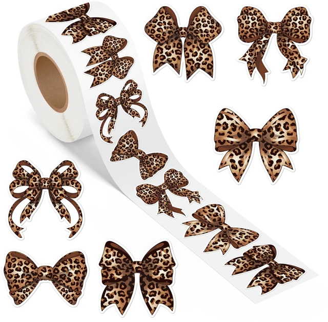 Main image of Trendy Cheetah Bow Stickers - 1000Pcs Y2K Leopard Decals for Girls Cheetah Print Brown Bowknot Waterproof Roll Decals, Birthday Party Gifts, Home Decor Laptop Guitar Luggage Crafts, 6 Styles