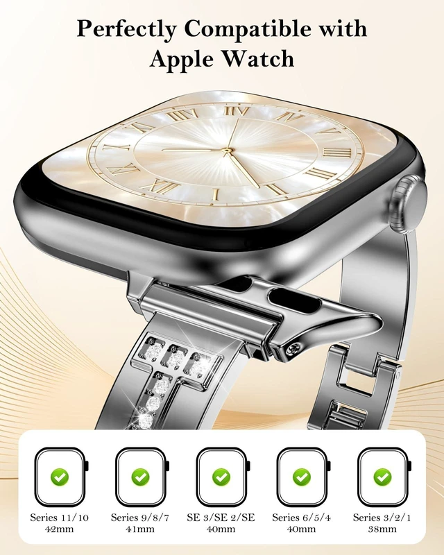 Alt view image 4 of 7 - Slim Band Compatible with Apple Watch All Series Thin Metal Band, Dressy Jewelry Strap, for Women, for iWatch Series 12 11 10 9 8 7 6 5 4 3 2 1 SE 3/2/1 Ultra 4/3/2/1