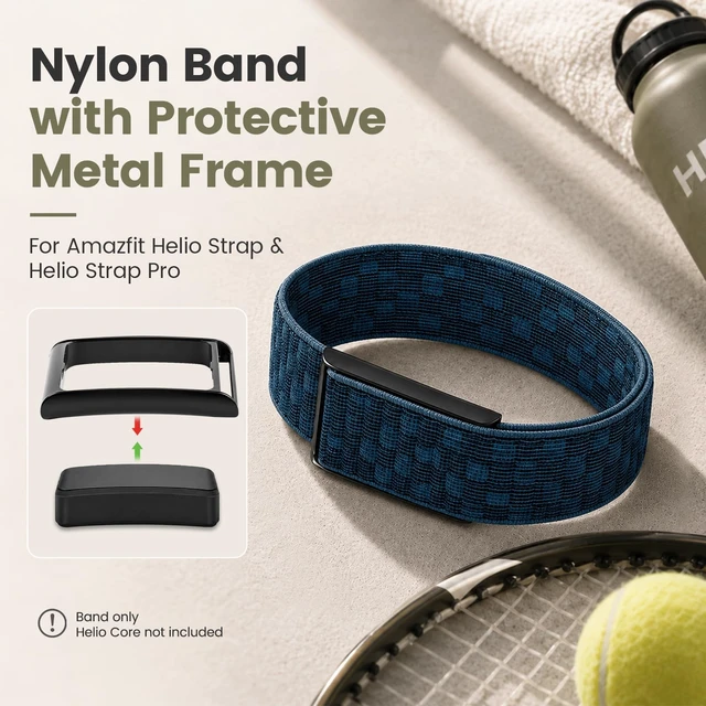 Alt view image 2 of 7 - Nylon Band Compatible with Amazfit Helio Strap and Helio Strap Pro Soft Breathable Sport Nylon, Adjustable Loop Fit, Metal Bumper Case, Overlay Covered Design