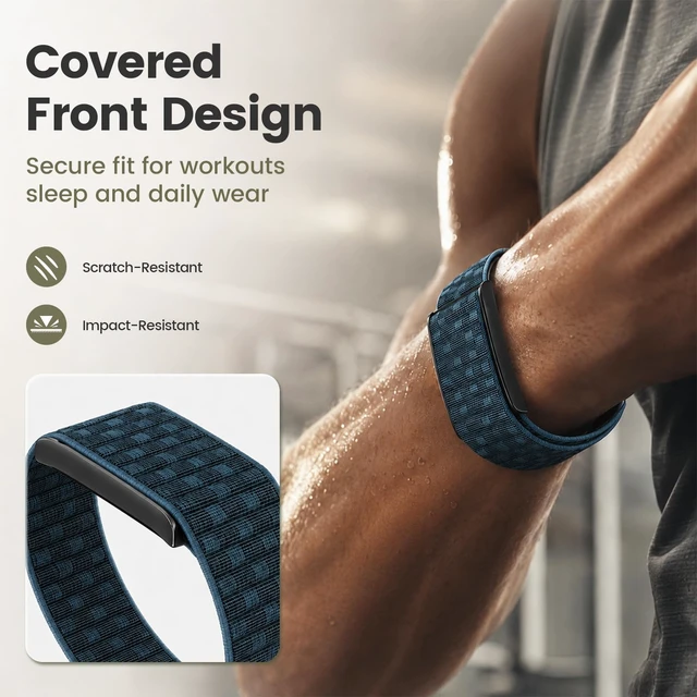 Alt view image 3 of 7 - Nylon Band Compatible with Amazfit Helio Strap and Helio Strap Pro Soft Breathable Sport Nylon, Adjustable Loop Fit, Metal Bumper Case, Overlay Covered Design