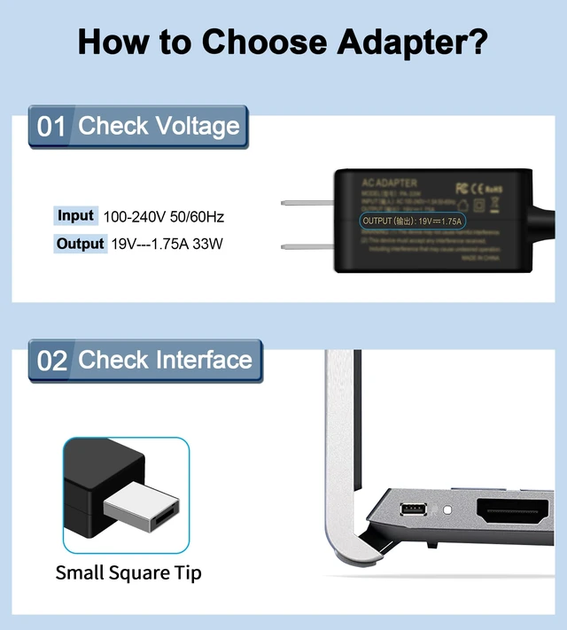 Alt view image 3 of 7 - 33W Charger Compatible with Asus Eeebook X205 X205T X205TA E205SA Vivobook E200H E202S E205SA Transformer Book Flip TP200SA TP200S Chromebook C100PA C201 C201P C201PA Laptop Adapter
