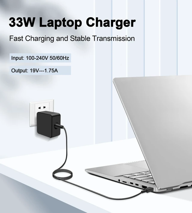 Alt view image 2 of 7 - 33W Charger Compatible with Asus Eeebook X205 X205T X205TA E205SA Vivobook E200H E202S E205SA Transformer Book Flip TP200SA TP200S Chromebook C100PA C201 C201P C201PA Laptop Adapter