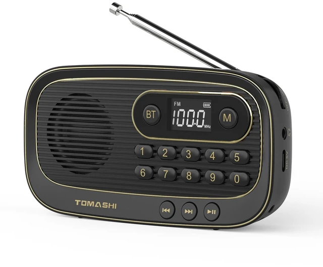 Main image of Portable FM Radio, Bluetooth Speaker Radio, Rechargeable Auto Scan Preset stations, LCD display and Micro SD MP3 player. Compact radio with earphone jack for home, travel and outdoor use