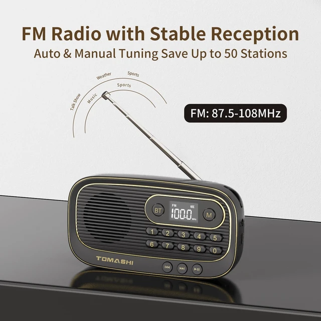 Alt view image 2 of 7 - Portable FM Radio, Bluetooth Speaker Radio, Rechargeable Auto Scan Preset stations, LCD display and Micro SD MP3 player. Compact radio with earphone jack for home, travel and outdoor use