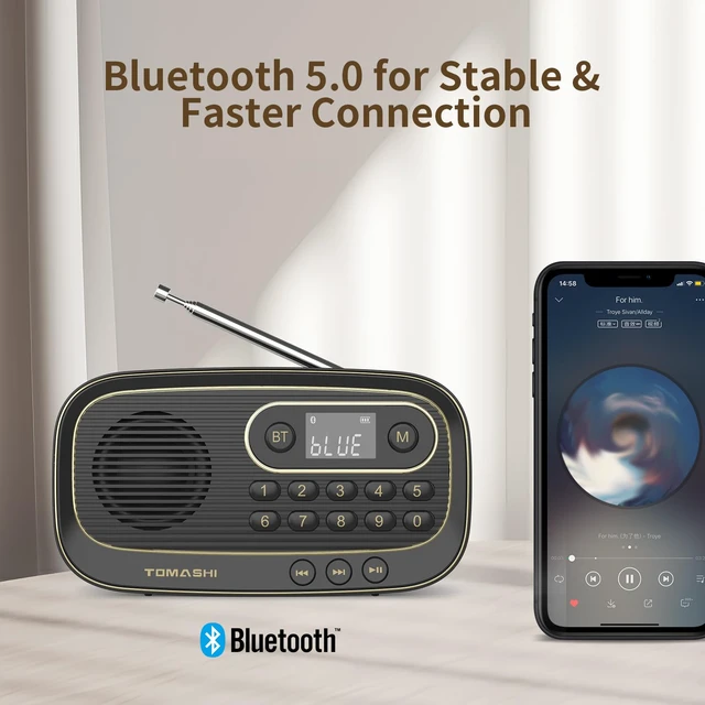 Alt view image 3 of 7 - Portable FM Radio, Bluetooth Speaker Radio, Rechargeable Auto Scan Preset stations, LCD display and Micro SD MP3 player. Compact radio with earphone jack for home, travel and outdoor use