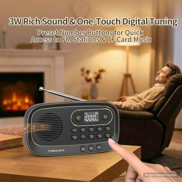 Alt view image 5 of 7 - Portable FM Radio, Bluetooth Speaker Radio, Rechargeable Auto Scan Preset stations, LCD display and Micro SD MP3 player. Compact radio with earphone jack for home, travel and outdoor use