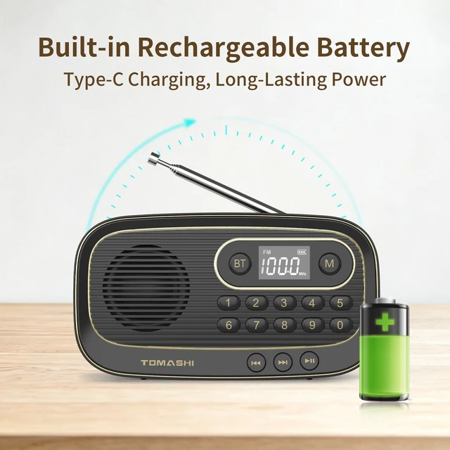 Alt view image 6 of 7 - Portable FM Radio, Bluetooth Speaker Radio, Rechargeable Auto Scan Preset stations, LCD display and Micro SD MP3 player. Compact radio with earphone jack for home, travel and outdoor use