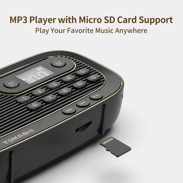 Alt view image 7 of 7 - Portable FM Radio, Bluetooth Speaker Radio, Rechargeable Auto Scan Preset stations, LCD display and Micro SD MP3 player. Compact radio with earphone jack for home, travel and outdoor use