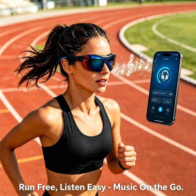 Alt view image 2 of 7 - Wireless Audio Sunglasses for Men Women UV400 Outdoor Smart Sports Eyewear Open-Ear Sound, IPX4 Waterproof, Lightweight 30g, 6H Playtime, for Cycling Running Hiking Fishing Driving