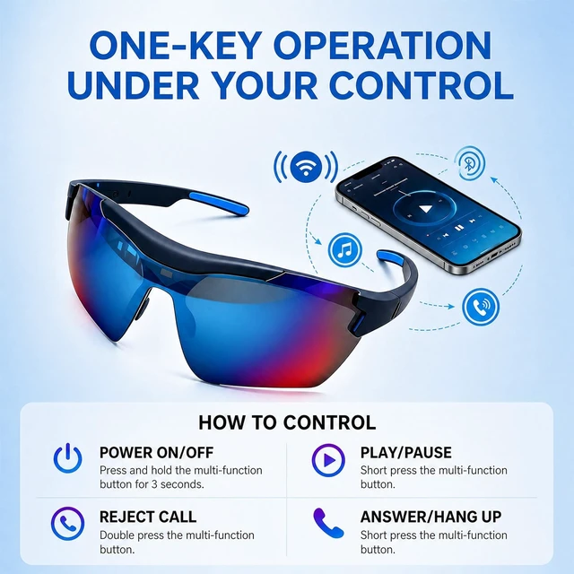 Alt view image 5 of 7 - Wireless Audio Sunglasses for Men Women UV400 Outdoor Smart Sports Eyewear Open-Ear Sound, IPX4 Waterproof, Lightweight 30g, 6H Playtime, for Cycling Running Hiking Fishing Driving