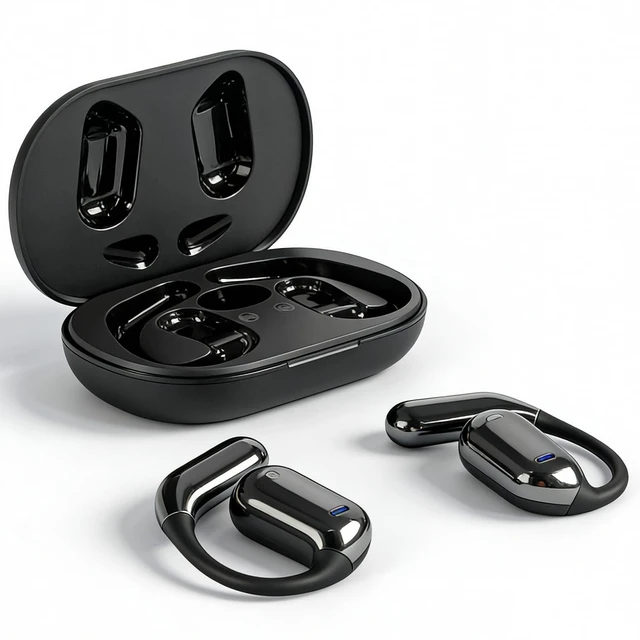 Main image of Open Ear Wireless Earbuds Bone Conduction Headphones 80H Sports IPX5 waterproof, digital display, 6.1Bluetooth. Ergonomic earhook for cycling, running & gym. Comfort for glasses wearers