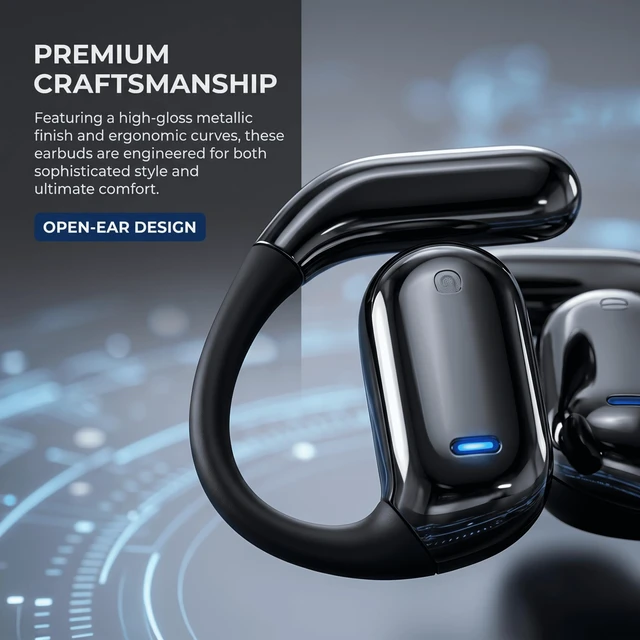 Alt view image 6 of 7 - Open Ear Wireless Earbuds Bone Conduction Headphones 80H Sports IPX5 waterproof, digital display, 6.1Bluetooth. Ergonomic earhook for cycling, running & gym. Comfort for glasses wearers