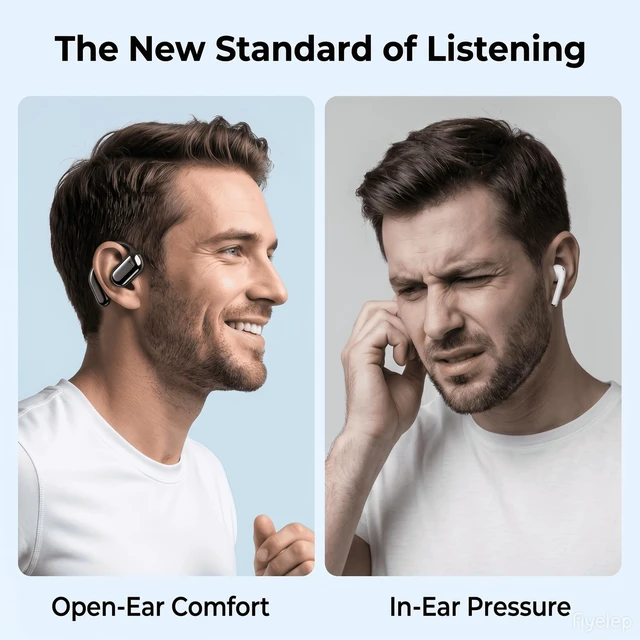 Alt view image 2 of 7 - Open Ear Wireless Earbuds Bone Conduction Headphones 80H Sports IPX5 waterproof, digital display, 6.1Bluetooth. Ergonomic earhook for cycling, running & gym. Comfort for glasses wearers