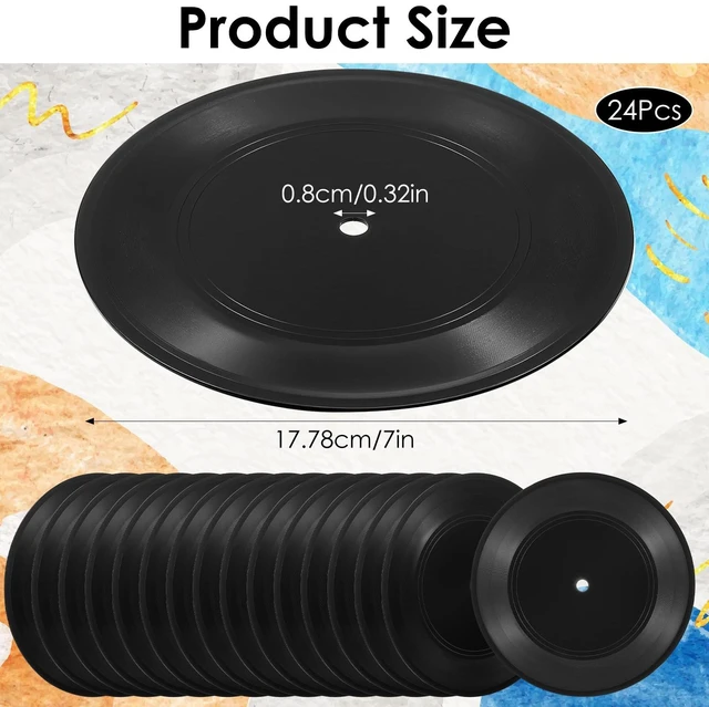 Alt view image 2 of 7 - 24 Pcs 7 Inch Black Blank Vinyl Records, Fake Retro Vinyl Records for Wall Decor, DIY Doodle Project, Wedding Signing