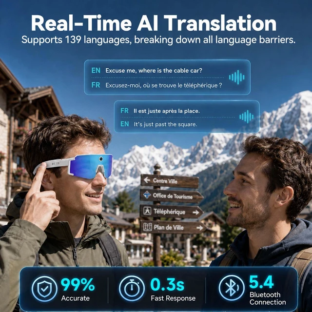 Alt view image 3 of 6 - AI Smart Glasses, POV Camera Glasses, Video Recording for Cycling Hiking HD Video & Photo, Live Translation, 4GB Memory, Electronic Image Stabilization, AI Voice Assistant