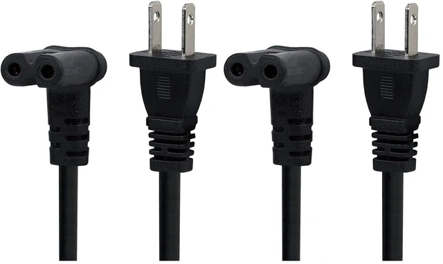 Main image of TV Power Cord 6-Feet US 2 Prong to IEC 320 C7(Figure 8) Right Angle-Down Angle AC Power Cord, Upward Downward Angled Figure 8 (C7) Replacement Cord (Pack of 2)