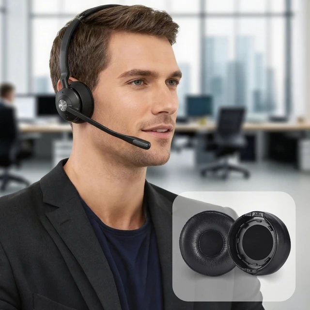 Alt view image 6 of 7 - Earpads for Jabra Engage 55/65/75 Mono, Protein Leather Black (Do Not Fit Engage 50, Engage 55/65/75 Stereo Version), High-Density Foam, Sound Restoration, Ergonomic, Noise-Isolating