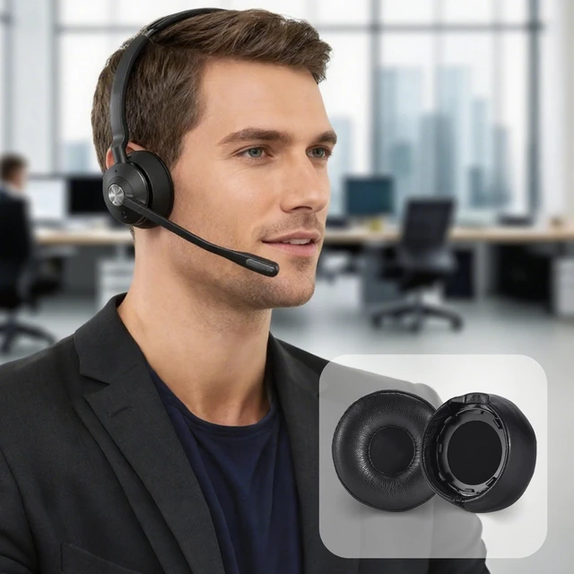 Alt view image 6 of 7 - Earpads for Jabra Engage 55/65/75 Stereo, Protein Leather Black (Do Not Fit Engage 50, Engage 55/65/75 Mono Version), High-Density Foam, Sound Restoration, Ergonomic, Noise-Isolating