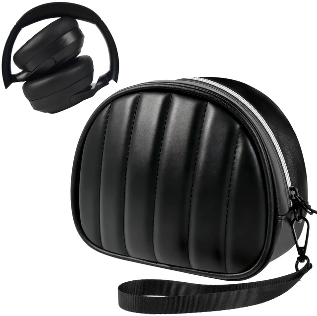 Main image of Soft-Touch Headphone Case for Sony, for JBL and for BERIBES-Black Silky Microfiber and Thick Padded Divider Cushion Foldable Headsets; Cable Pocket Keeps Chargers Organized, Case Only