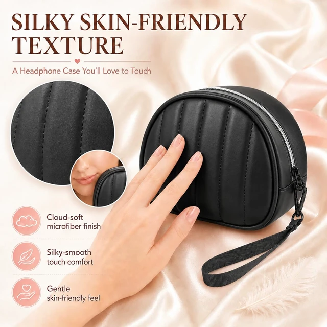 Alt view image 2 of 7 - Soft-Touch Headphone Case for Sony, for JBL and for BERIBES-Black Silky Microfiber and Thick Padded Divider Cushion Foldable Headsets; Cable Pocket Keeps Chargers Organized, Case Only