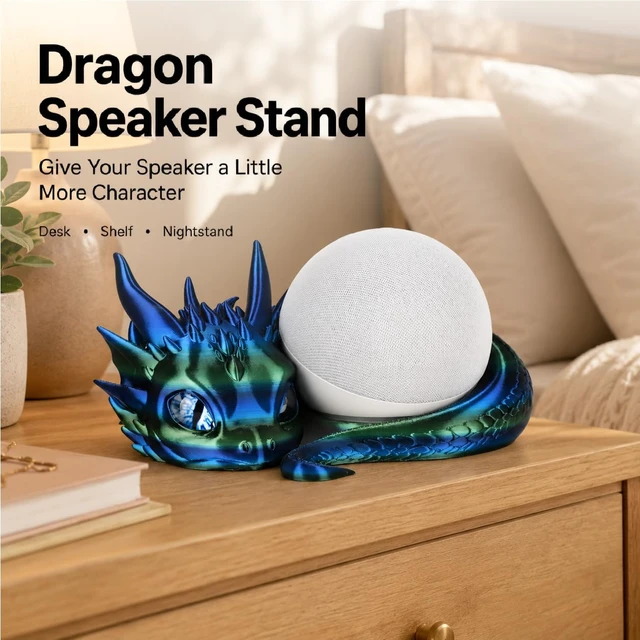 Alt view image 3 of 5 - Dragon Stand for Echo Dot 4th/5th Gen, 3D Printed Smart Speaker Holder and Exquisite Desktop Decoration (Blue Green)