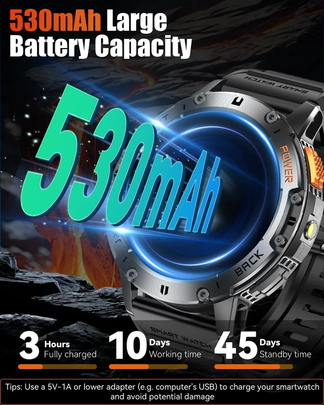 Alt view image 2 of 7 - Military Smart Watches for Men with Bluetooth Call, 1.43" AMOLED Waterproof Smartwatch with Flashlight, 111 Sport Modes, 530mAh Heart Rate/Sleep Monitor for Android iOS