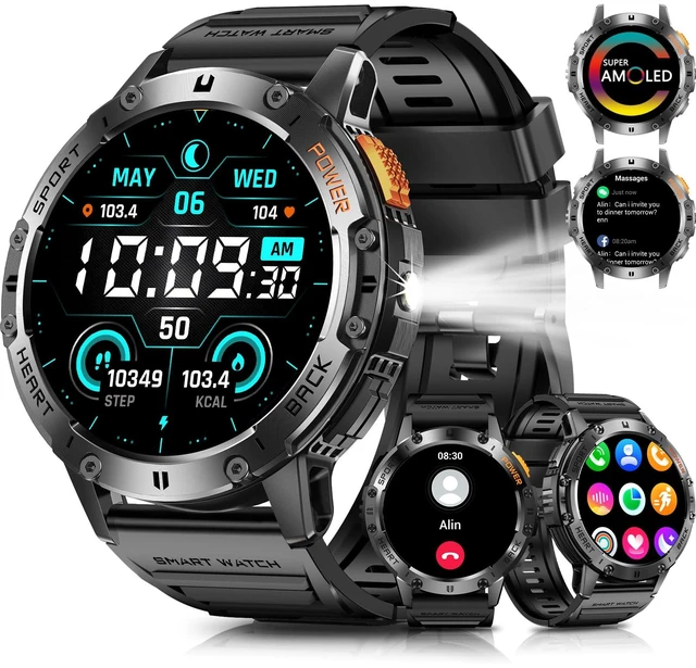 Main image of Military Smart Watches for Men with Bluetooth Call, 1.43" AMOLED Waterproof Smartwatch with Flashlight, 111 Sport Modes, 530mAh Heart Rate/Sleep Monitor for Android iOS