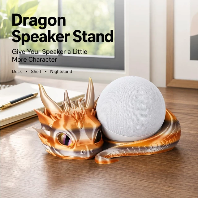 Alt view image 3 of 5 - Dragon Stand for Echo Dot 4th/5th Gen, 3D Printed Smart Speaker Holder and Exquisite Desktop Decoration (Gold Bronze)