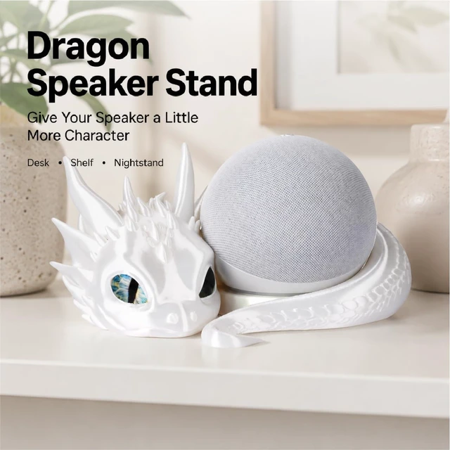 Alt view image 3 of 5 - Dragon Stand for Echo Dot 4th/5th Gen, 3D Printed Smart Speaker Holder and Exquisite Desktop Decoration (White)