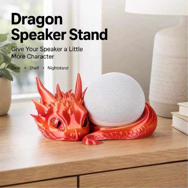 Alt view image 3 of 5 - Dragon Stand for Echo Dot 4th/5th Gen, 3D Printed Smart Speaker Holder and Exquisite Desktop Decoration (Gold Red)