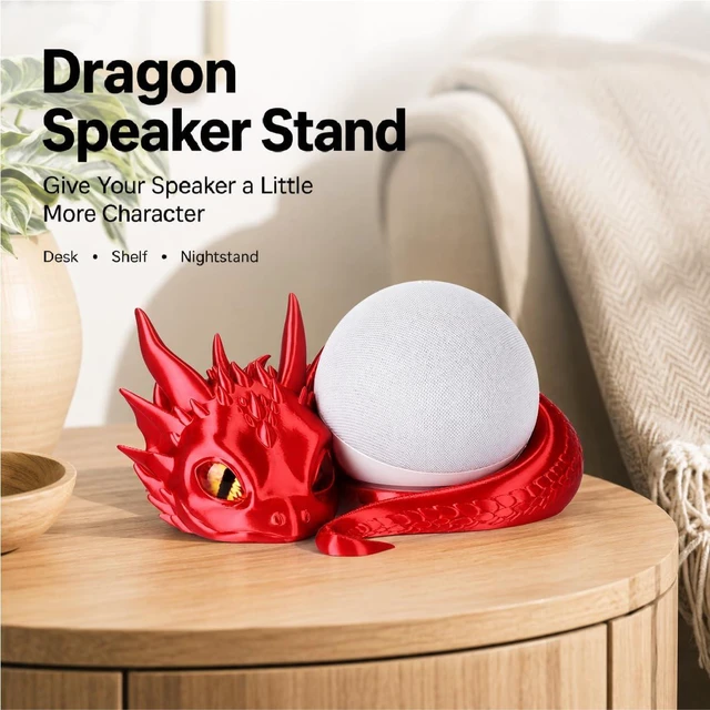 Alt view image 3 of 5 - Dragon Stand for Echo Dot 4th/5th Gen, 3D Printed Smart Speaker Holder and Exquisite Desktop Decoration (Red)