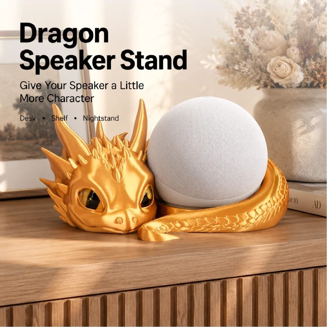 Alt view image 3 of 5 - Dragon Stand for Echo Dot 4th/5th Gen, 3D Printed Smart Speaker Holder and Exquisite Desktop Decoration (Gold)