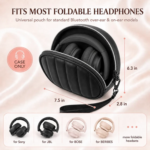 Alt view image 5 of 7 - Soft-Touch Headphone Case for Sony, for JBL and for BERIBES-Black Silky Microfiber and Thick Padded Divider Cushion Foldable Headsets; Cable Pocket Keeps Chargers Organized, Case Only