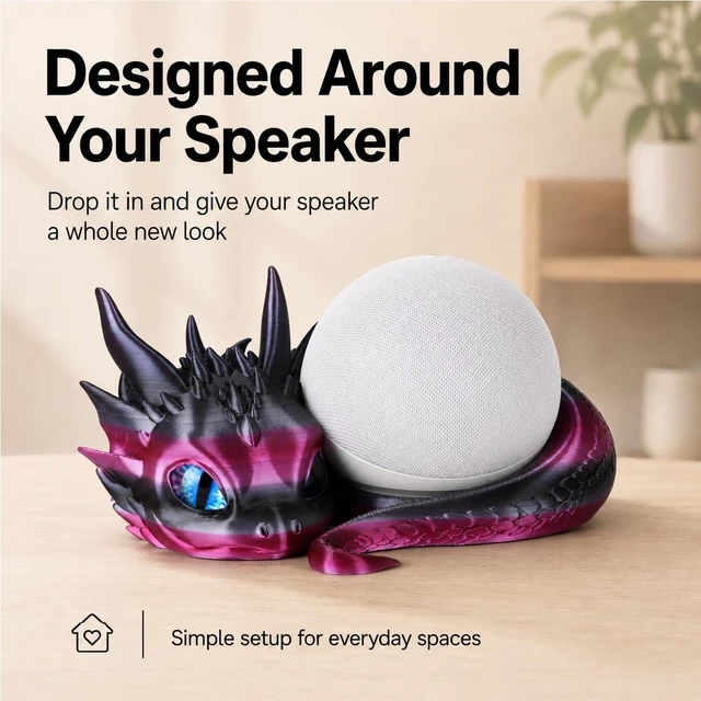 Alt view image 4 of 5 - Dragon Stand for Echo Dot 4th/5th Gen, 3D Printed Smart Speaker Holder and Exquisite Desktop Decoration (Gold)