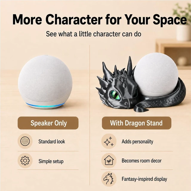 Alt view image 5 of 5 - Dragon Stand for Echo Dot 4th/5th Gen, 3D Printed Smart Speaker Holder and Exquisite Desktop Decoration (Gold)