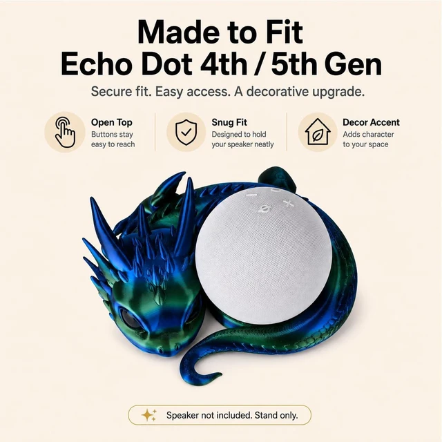 Alt view image 2 of 5 - Dragon Stand for Echo Dot 4th/5th Gen, 3D Printed Smart Speaker Holder and Exquisite Desktop Decoration (Gold)