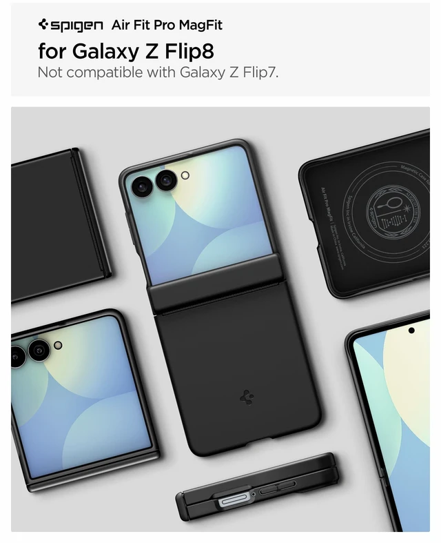 Alt view image 3 of 7 - Air Fit Pro MagFit for Galaxy Z Flip 8 Case, Black Qi2 Certified, PU hinge protection, Air Cushion Technology, Compatible with MagSafe, Ultra Slim and lightweight