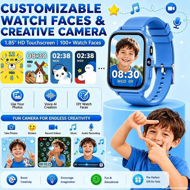 Alt view image 3 of 7 - Kids Smart Watches Gift for Boys 4-12, 1.85" Fitness Tracker with SOS AI 100+ Sports Modes, Game, Camera, Alarm Clock, Health Monitor, Class Mode, IP68 Waterproof, Pedometer, No Phone Needed
