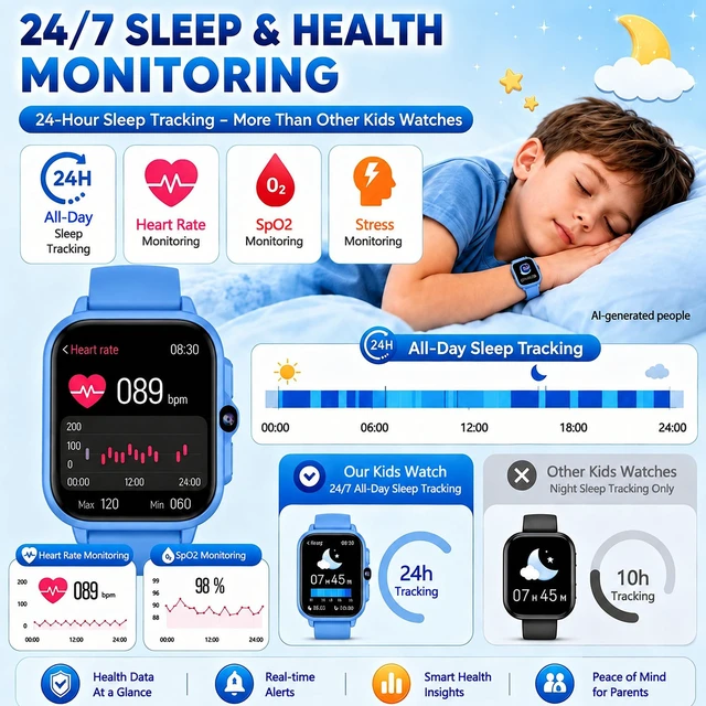 Alt view image 4 of 7 - Kids Smart Watches Gift for Boys 4-12, 1.85" Fitness Tracker with SOS AI 100+ Sports Modes, Game, Camera, Alarm Clock, Health Monitor, Class Mode, IP68 Waterproof, Pedometer, No Phone Needed