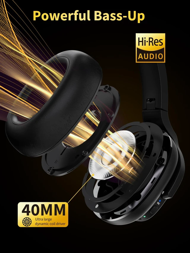 Alt view image 5 of 7 - Hi-Res Audio Hybrid Active Foldable Noise Cancelling Bluetooth Headphone Headphones Wireless Noise Cancelling Deep Bass,45H PlaytimeWireless HeadPhone for commuting, travel,gym (foldable with case)
