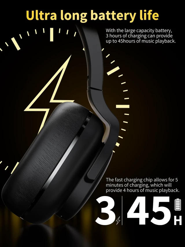 Alt view image 6 of 7 - Hi-Res Audio Hybrid Active Foldable Noise Cancelling Bluetooth Headphone Headphones Wireless Noise Cancelling Deep Bass,45H PlaytimeWireless HeadPhone for commuting, travel,gym (foldable with case)