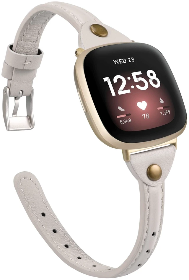 Main image of Compatible with Fitbit Versa 3/Fitbit Sense Band for Women and Men, Slim & Thin Leather Straps Bracelet Wristband for Fitbit Versa 3/ Fitbit Sense Smartwatch (Starlight)
