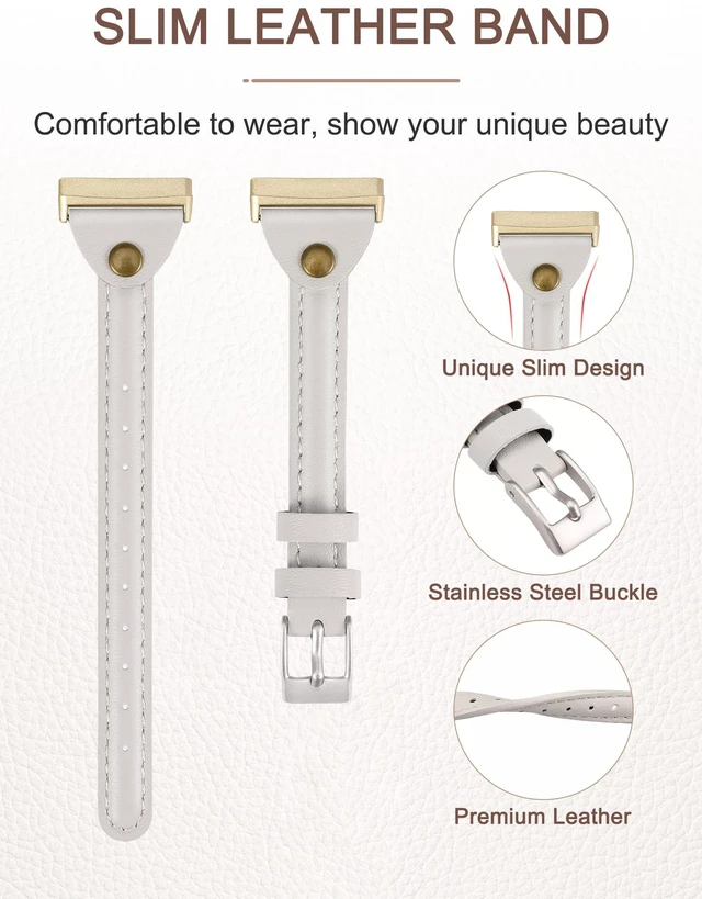 Alt view image 2 of 6 - Compatible with Fitbit Versa 3/Fitbit Sense Band for Women and Men, Slim & Thin Leather Straps Bracelet Wristband for Fitbit Versa 3/ Fitbit Sense Smartwatch (Starlight)