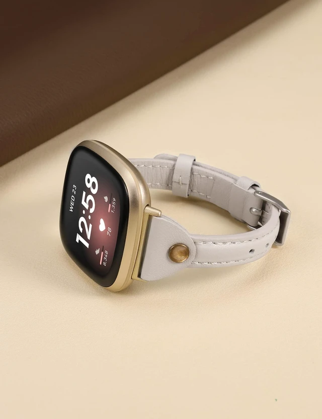 Alt view image 3 of 6 - Compatible with Fitbit Versa 3/Fitbit Sense Band for Women and Men, Slim & Thin Leather Straps Bracelet Wristband for Fitbit Versa 3/ Fitbit Sense Smartwatch (Starlight)