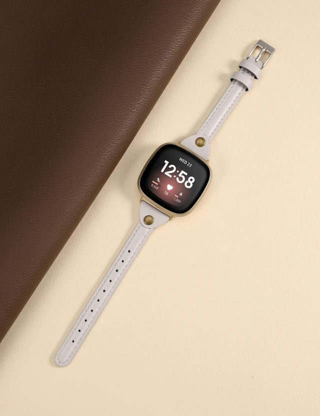 Alt view image 5 of 6 - Compatible with Fitbit Versa 3/Fitbit Sense Band for Women and Men, Slim & Thin Leather Straps Bracelet Wristband for Fitbit Versa 3/ Fitbit Sense Smartwatch (Starlight)